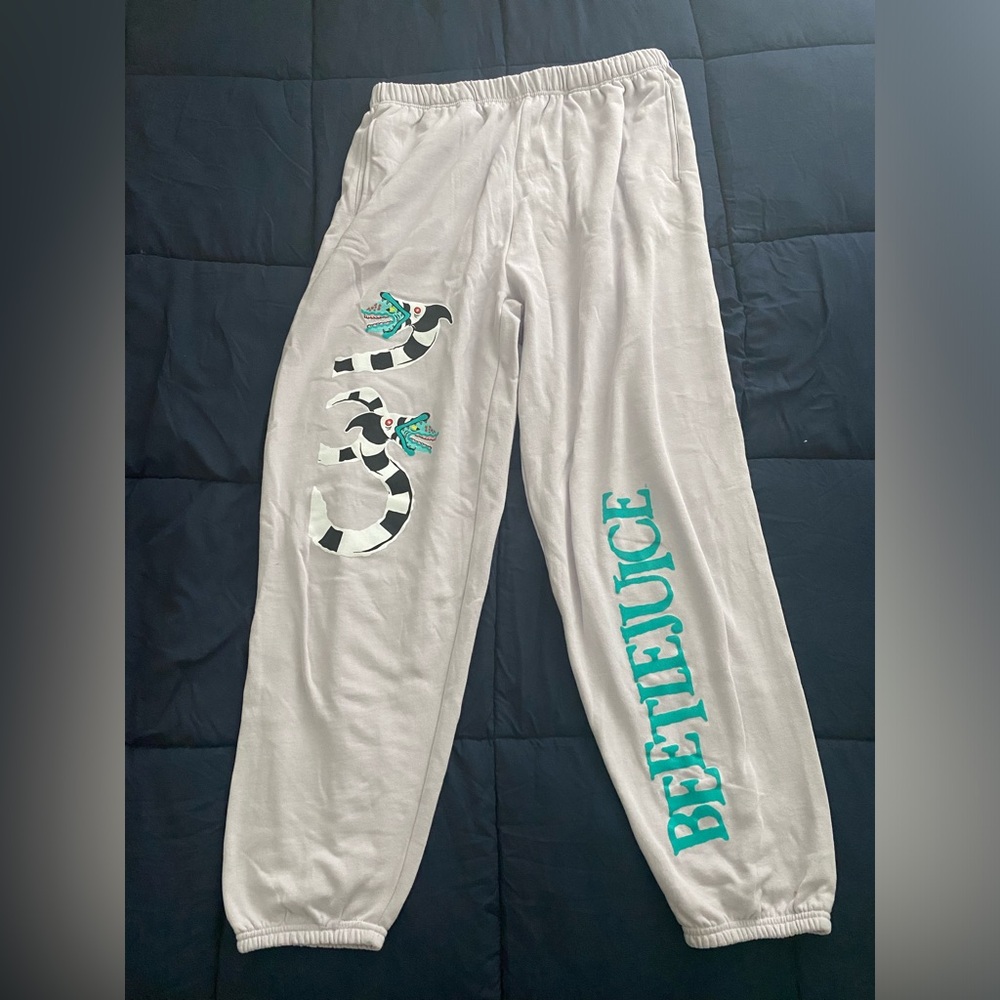 BEETLEJUICE Woman’s black white teal sweatpants sweats 2XL